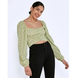 Noisy May Green Floral Blouse Medium